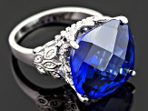 Pre-Owned Blue And White Cubic Zirconia Silver Ring 30.00ctw