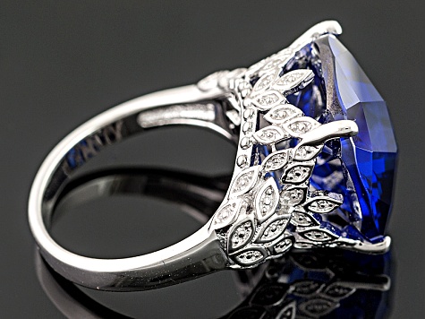 Pre-Owned Blue And White Cubic Zirconia Silver Ring 30.00ctw