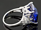 Pre-Owned Blue And White Cubic Zirconia Silver Ring 30.00ctw