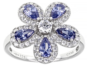 Pre-Owned Blue And White Cubic Zirconia Rhodium Over Sterling Silver Ring 2.29ctw