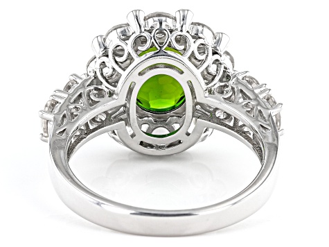 Pre-Owned Green Chrome Diopside Rhodium Over Sterling Silver Ring 5.18ctw