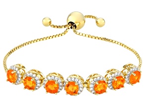 Pre-Owned Orange Mexican Fire Opal 18k Yellow Gold Over Sterling Silver Bolo Bracelet 3.43ctw