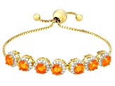 Pre-Owned Orange Mexican Fire Opal 18k Yellow Gold Over Sterling Silver Bolo Bracelet 3.43ctw