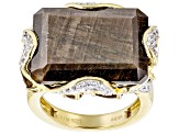 Pre-Owned Brown Golden Sheen Sapphire 18k Yellow Gold Over Sterling Silver Ring 26.00ctw