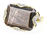 Pre-Owned Brown Golden Sheen Sapphire 18k Yellow Gold Over Sterling Silver Ring 26.00ctw