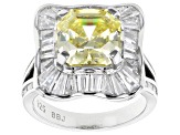 Pre-Owned Canary And White Cubic Zirconia Rhodium Over Sterling Silver Asscher Cut Ring 11.33ctw