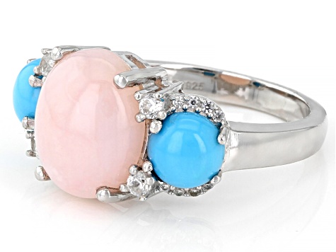 Pre-Owned Pink Opal Rhodium Over Sterling Silver Ring 0.30ctw