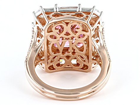 Pre-Owned Pink And White Cubic Zirconia 18k Rose Gold Over Sterling Silver & Platineve Ring 13.47ctw