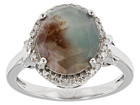 Pre-Owned Aquaprase® & Diamond Accent Rhodium Over Silver Ring .14ctw