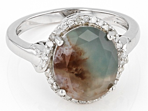 Pre-Owned Aquaprase® & Diamond Accent Rhodium Over Silver Ring .14ctw