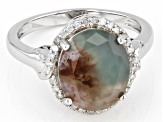Pre-Owned Aquaprase® & Diamond Accent Rhodium Over Silver Ring .14ctw
