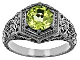 Pre-Owned Green Peridot Black Rhodium Over Sterling Silver Solitaire Ring 1.70ct