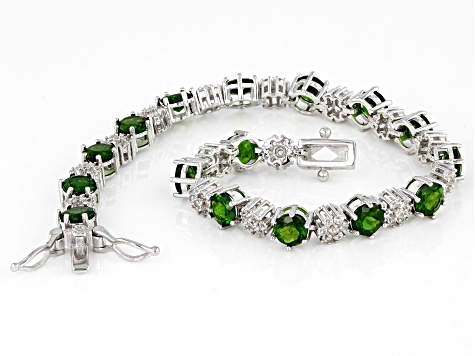 Pre-Owned Green Chrome Diopside Rhodium Over Sterling Silver Bracelet 10.85ctw