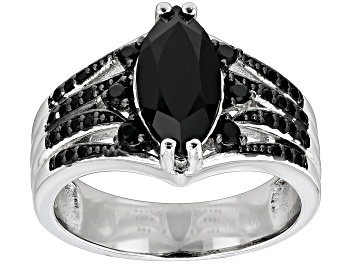 Picture of Pre-Owned Black Spinel Rhodium Over Sterling Silver Ring 1.73ctw