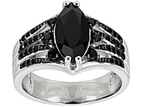Pre-Owned Black Spinel Rhodium Over Sterling Silver Ring 1.73ctw