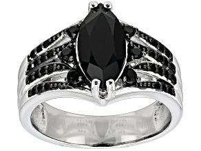 Pre-Owned Black Spinel Rhodium Over Sterling Silver Ring 1.73ctw