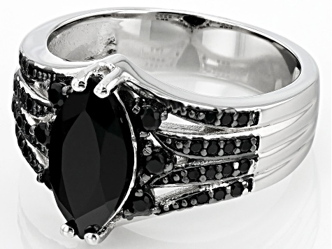 Pre-Owned Black Spinel Rhodium Over Sterling Silver Ring 1.73ctw