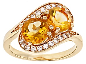 Pre-Owned Yellow Citrine With Round White Zircon 18K Yellow Gold Over Sterling Silver Ring 2.62ctw