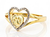 Pre-Owned Diamond Accent 14k Yellow Gold Over Sterling Silver Paw Print And Heart Open Design Ring