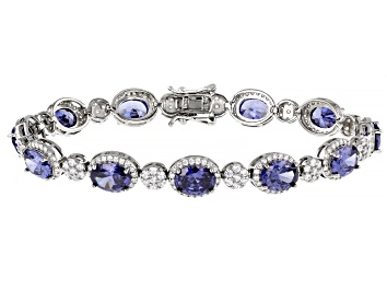 Picture of Pre-Owned Blue And White Cubic Zirconia Platinum Over Sterling Silver Tennis Bracelet  24.62ctw