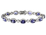 Pre-Owned Blue And White Cubic Zirconia Platinum Over Sterling Silver Tennis Bracelet  24.62ctw