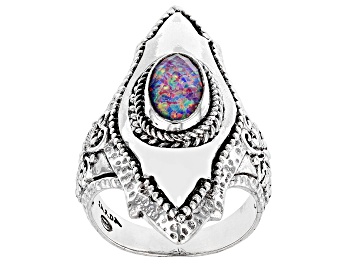 Picture of Pre-Owned Lavender Lab Created Opal Quartz Doublet Silver Ring 1.28ct