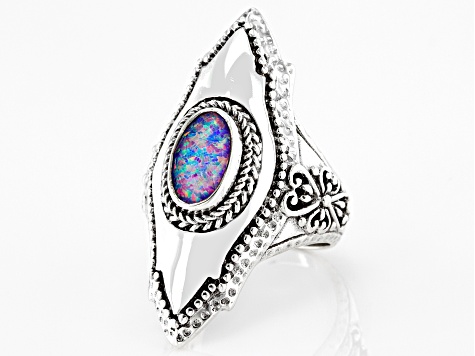 Pre-Owned Lavender Lab Created Opal Quartz Doublet Silver Ring 1.28ct