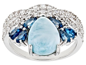 Pre-Owned Blue Larimar Rhodium Over Sterling Silver Ring 1.99ctw