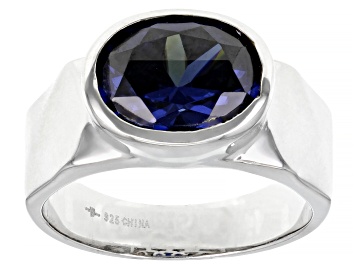 Picture of Pre-Owned Blue Cubic Zirconia Rhodium Over Sterling Silver Ring 4.59ctw