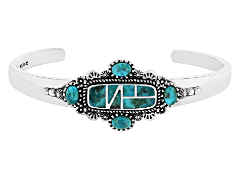 Pre-Owned Multi-Shape Blue Turquoise Rhodium Over Sterling Silver Cuff Bracelet