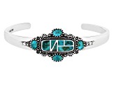 Pre-Owned Multi-Shape Blue Turquoise Rhodium Over Sterling Silver Cuff Bracelet