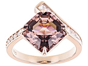 Pre-Owned Blush Zircon Simulant And White Cubic Zirconia 18k Rose Gold Over Silver Asscher Cut Ring