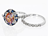 Pre-Owned Multi Color Quartz Rhodium Over Sterling Silver Ring Set of 2 2.30ctw