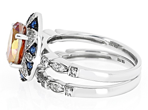 Pre-Owned Multi Color Quartz Rhodium Over Sterling Silver Ring Set of 2 2.30ctw
