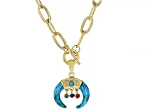 Pre-Owned Turquoise, Lapis Lazuli, Green Onyx, and Red Sponge Coral, Gold Tone Moon Charm Enhancer w