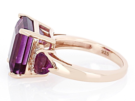 Pre-Owned Grape-Color Fluorite With White Zircon 18k Rose Gold Over Silver Ring 7.33ctw