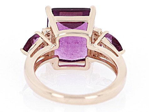 Pre-Owned Grape-Color Fluorite With White Zircon 18k Rose Gold Over Silver Ring 7.33ctw