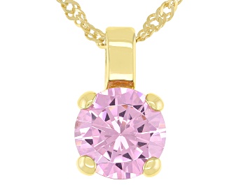 Picture of Pre-Owned Pink Cubic Zirconia 18K Yellow Gold Over Sterling Silver Pendant With Chain 3.47ctw