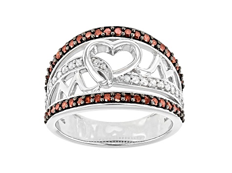 Pre-Owned Red And White Diamond Rhodium Over Sterling Silver Heart Open Design Ring 0.75ctw