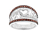 Pre-Owned Red And White Diamond Rhodium Over Sterling Silver Heart Open Design Ring 0.75ctw