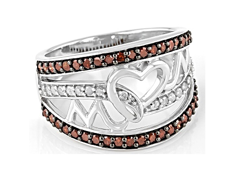 Pre-Owned Red And White Diamond Rhodium Over Sterling Silver Heart Open Design Ring 0.75ctw