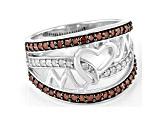 Pre-Owned Red And White Diamond Rhodium Over Sterling Silver Heart Open Design Ring 0.75ctw