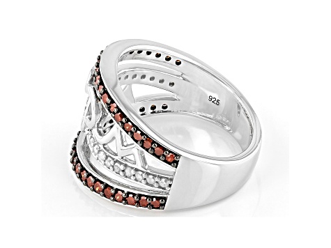 Pre-Owned Red And White Diamond Rhodium Over Sterling Silver Heart Open Design Ring 0.75ctw