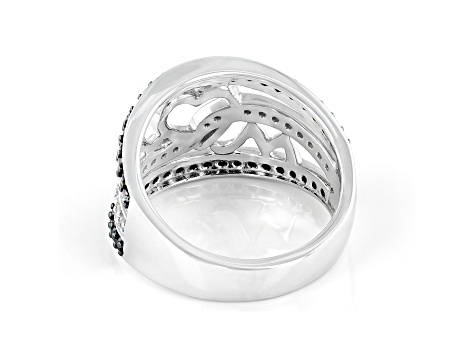 Pre-Owned Red And White Diamond Rhodium Over Sterling Silver Heart Open Design Ring 0.75ctw