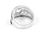 Pre-Owned Red And White Diamond Rhodium Over Sterling Silver Heart Open Design Ring 0.75ctw