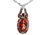 Pre-Owned Red Labradorite Rhodium Over Sterling Silver Pendant With Chain 4.56ctw