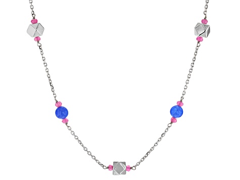 Pre-Owned Blue Onyx Sterling Silver Adjustable Bolo Necklace