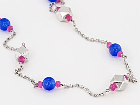 Pre-Owned Blue Onyx Sterling Silver Adjustable Bolo Necklace