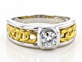 Pre-Owned Moissanite Platineve And 14k Yellow Gold Over Platineve Mens Ring .50ct Dew