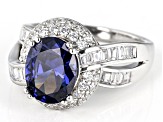 Pre-Owned Blue And White Cubic Zirconia Rhodium Over Sterling Silver Ring 6.33ctw